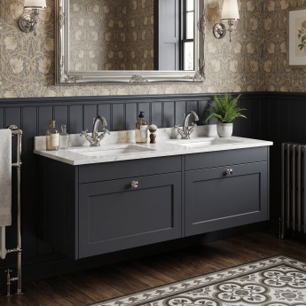 Old London Ashwick 1200mm 2-Drawer Wall Hung Vanity Unit with Twin Marble Top Basin | Product Image