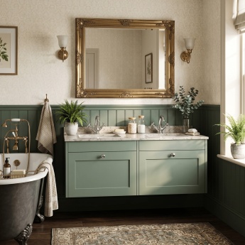 Old London Ashwick 1200mm 2-Drawer Wall Hung Vanity Unit with Twin Marble Top Basin | Product Image