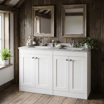 Old London Ashwick 1200mm 4-Door Floor Standing Vanity Unit with Twin Marble Top Basin | Product Image