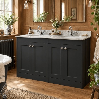 Old London Ashwick 1200mm 4-Door Floor Standing Vanity Unit with Twin Marble Top Basin | Product Image