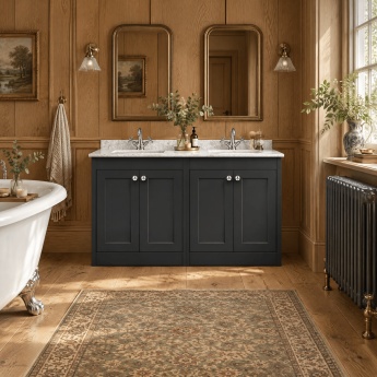 Old London Ashwick 1200mm 4-Door Floor Standing Vanity Unit with Twin Marble Top Basin | Product Image