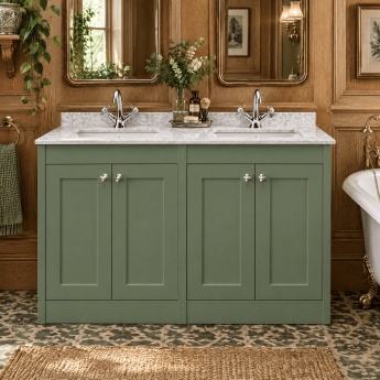 Old London Ashwick 1200mm 4-Door Floor Standing Vanity Unit with Twin Marble Top Basin | Product Image