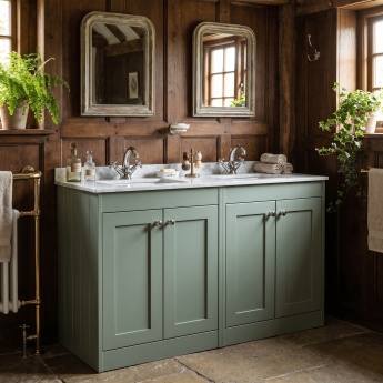 Old London Ashwick 1200mm 4-Door Floor Standing Vanity Unit with Twin Marble Top Basin | Product Image