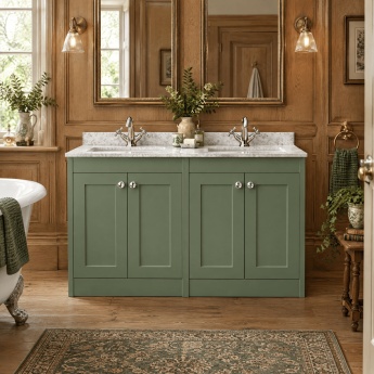 Old London Ashwick 1200mm 4-Door Floor Standing Vanity Unit with Twin Marble Top Basin | Product Image