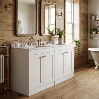 Old London Ashwick 1200mm 4-Door Floor Standing Vanity Unit with Twin Marble Top Basin | Product Image