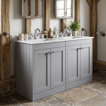 Old London Ashwick 1200mm 4-Door Floor Standing Vanity Unit with Twin Marble Top Basin | Product Image