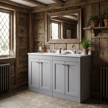 Old London Ashwick 1200mm 4-Door Floor Standing Vanity Unit with Twin Marble Top Basin | Product Image