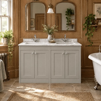 Old London Ashwick 1200mm 4-Door Floor Standing Vanity Unit with Twin Marble Top Basin | Product Image