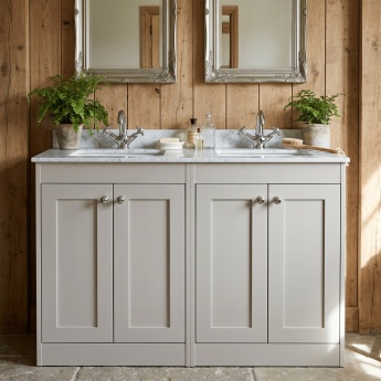 Old London Ashwick 1200mm 4-Door Floor Standing Vanity Unit with Twin Marble Top Basin | Product Image