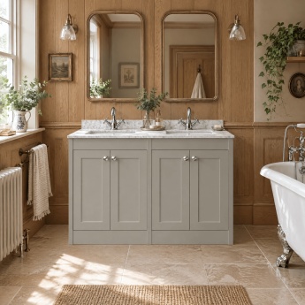 Old London Ashwick 1200mm 4-Door Floor Standing Vanity Unit with Twin Marble Top Basin | Product Image