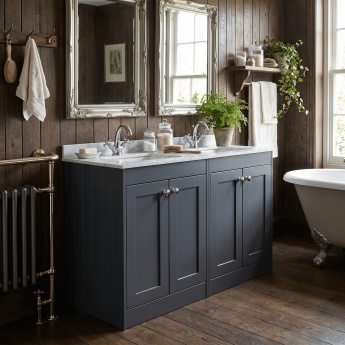 Old London Ashwick 1200mm 4-Door Floor Standing Vanity Unit with Twin Marble Top Basin | Product Image