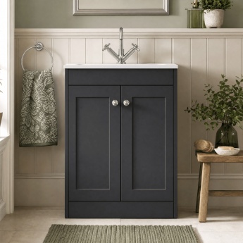 Old London Ashwick 600mm 2-Door Floor Standing Vanity Unit with Stone Basin | Product Image