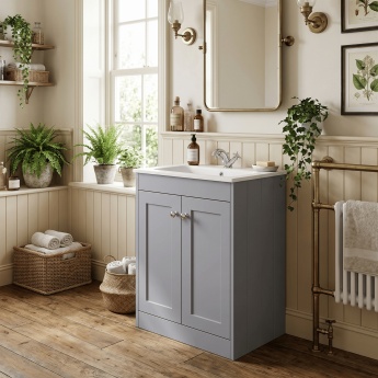 Old London Ashwick 600mm 2-Door Floor Standing Vanity Unit with Stone Basin | Product Image