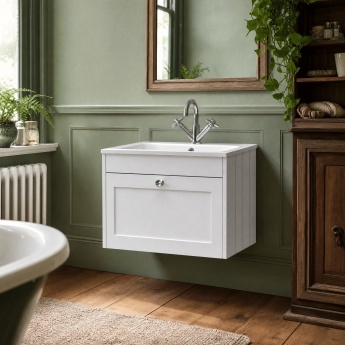 Old London Ashwick 600mm 1-Drawer Wall Hung Vanity Unit with Stone Basin | Product Image
