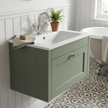 Old London Ashwick 600mm 1-Drawer Wall Hung Vanity Unit with Stone Basin | Product Image