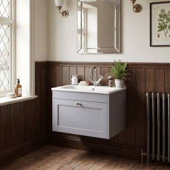 Old London Ashwick 600mm 1-Drawer Wall Hung Vanity Unit with Stone Basin | Product Image