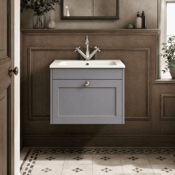 Old London Ashwick 600mm 1-Drawer Wall Hung Vanity Unit with Stone Basin | Product Image