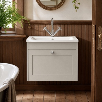 Old London Ashwick 600mm 1-Drawer Wall Hung Vanity Unit with Stone Basin | Product Image