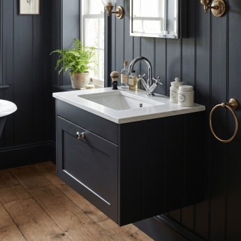 Old London Ashwick 600mm 1-Drawer Wall Hung Vanity Unit with Stone Basin | Product Image