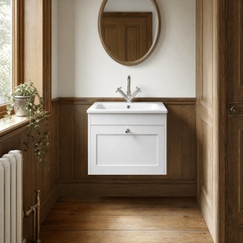 Old London Ashwick 600mm 1-Drawer Wall Hung Vanity Unit with Stone Basin | Product Image