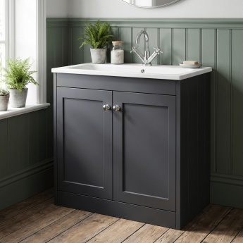 Old London Ashwick 800mm 2-Door Floor Standing Vanity Unit with Stone Basin | Product Image