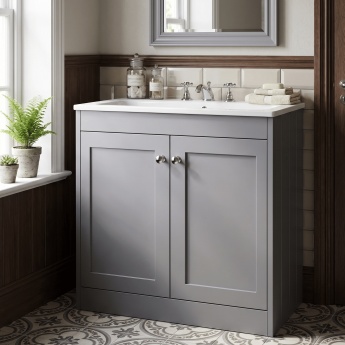 Old London Ashwick 800mm 2-Door Floor Standing Vanity Unit with Stone Basin | Product Image