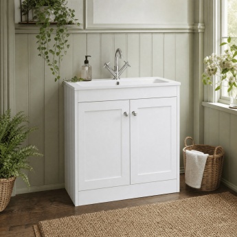 Old London Ashwick 800mm 2-Door Floor Standing Vanity Unit with Stone Basin | Product Image