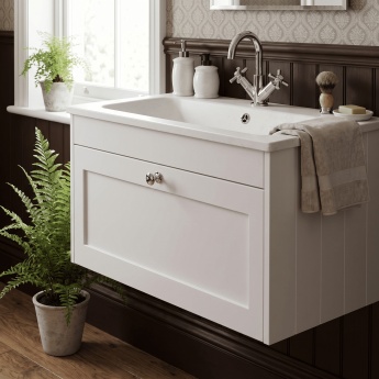 Old London Ashwick 800mm 1-Drawer Wall Hung Vanity Unit with Stone Basin | Product Image