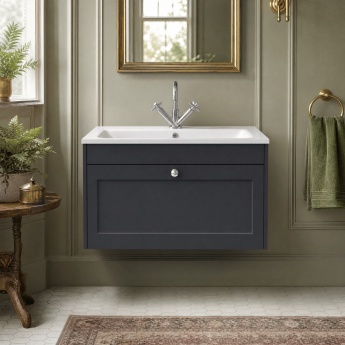 Old London Ashwick 800mm 1-Drawer Wall Hung Vanity Unit with Stone Basin | Product Image