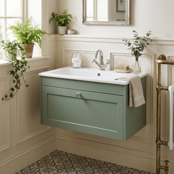 Old London Ashwick 800mm 1-Drawer Wall Hung Vanity Unit with Stone Basin | Product Image