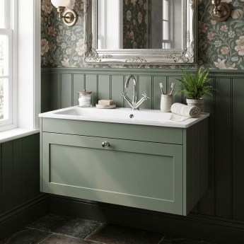 Old London Ashwick 800mm 1-Drawer Wall Hung Vanity Unit with Stone Basin | Product Image