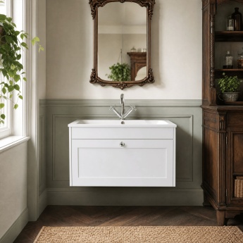 Old London Ashwick 800mm 1-Drawer Wall Hung Vanity Unit with Stone Basin | Product Image