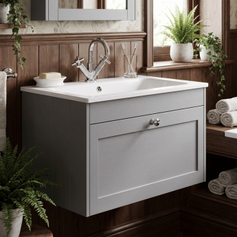 Old London Ashwick 800mm 1-Drawer Wall Hung Vanity Unit with Stone Basin | Product Image