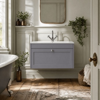 Old London Ashwick 800mm 1-Drawer Wall Hung Vanity Unit with Stone Basin | Product Image