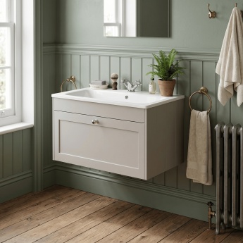 Old London Ashwick 800mm 1-Drawer Wall Hung Vanity Unit with Stone Basin | Product Image