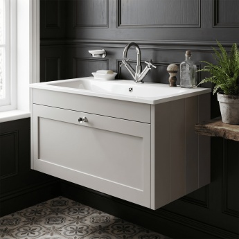Old London Ashwick 800mm 1-Drawer Wall Hung Vanity Unit with Stone Basin | Product Image