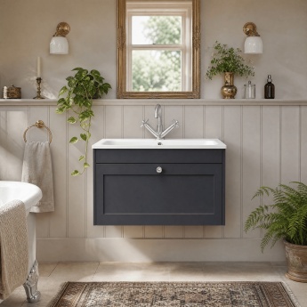 Old London Ashwick 800mm 1-Drawer Wall Hung Vanity Unit with Stone Basin | Product Image