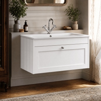 Old London Ashwick 800mm 1-Drawer Wall Hung Vanity Unit with Stone Basin | Product Image