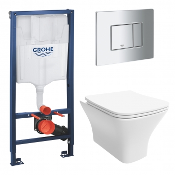Orbit Auron Square Wall Hung Toilet 5-in-1 Bundle with Grohe Rapid SL Frame
