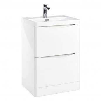 Orbit Contour Floor Standing 2-Drawer Vanity Unit with Basin 600mm Wide - Gloss White