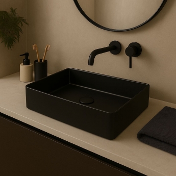 Orbit Core Rectangular Countertop Basin 520mm Wide 0 Tap Hole - Matte Black