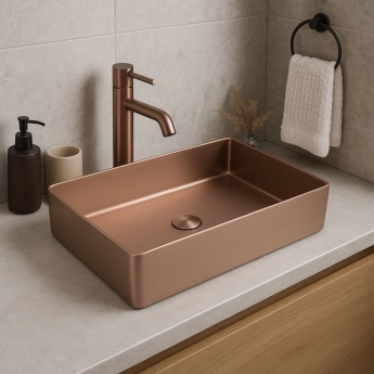 Orbit Core Rectangular Countertop Basin 520mm Wide 0 Tap Hole - Brushed Bronze