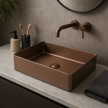 Orbit Core Rectangular Countertop Basin 520mm Wide 0 Tap Hole - Brushed Bronze