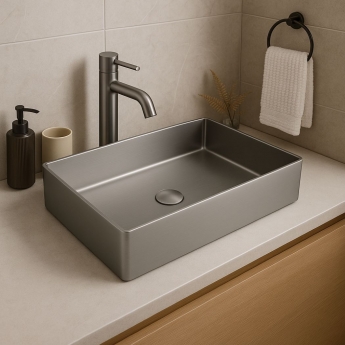 Orbit Core Rectangular Countertop Basin 520mm Wide 0 Tap Hole - Gunmetal