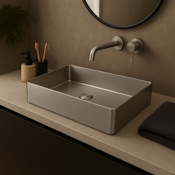 Orbit Core Rectangular Countertop Basin 520mm Wide 0 Tap Hole - Gunmetal