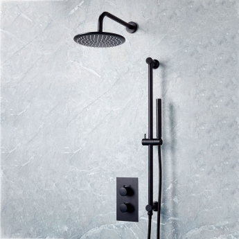 Orbit Core Thermostatic Concealed Mixer Shower with Shower Riser Kit + Fixed Shower Head - Matt Black