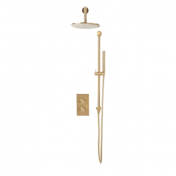 Orbit Core Thermostatic Concealed Mixer Shower with Shower Riser Kit + Fixed Shower Head - Brushed Brass