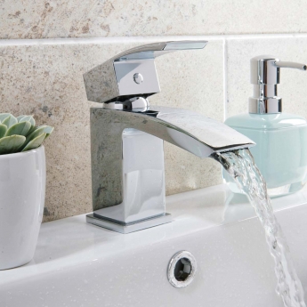 Orbit Descent Mini Mono Basin Mixer Tap with Push Button Waste - Chrome