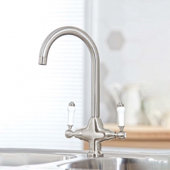 Orbit Harrogate Kitchen Sink Mixer Tap Dual Handle - Brushed Nickel