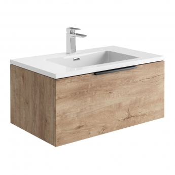 Orbit Illumo Wall Hung 1-Drawer Vanity Unit with Basin 800mm Wide - Rustic Oak